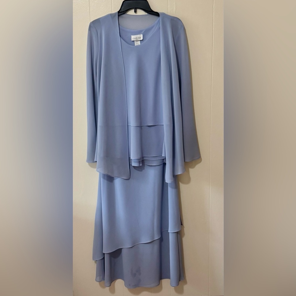 Vintage Elegant blue Layered 3 piece skirt Set top size small skirt size large